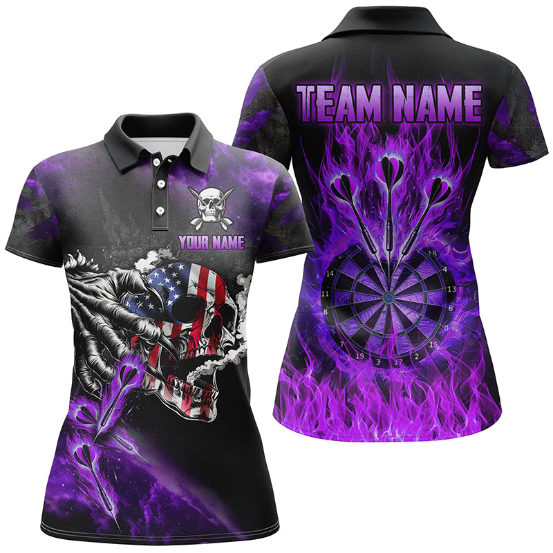 Fire Flame Darts Board American Flag Skull Dart Shirts For Women Custom Darts Team Jerseys |Purple TDM2982