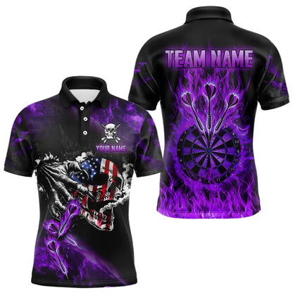 Fire Flame Darts Board American Flag Skull Dart Shirts For Men Custom Darts Team Jerseys |Purple TDM2982
