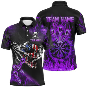 Fire Flame Darts Board American Flag Skull Dart Shirts For Men Custom Darts Team Jerseys |Purple TDM2982