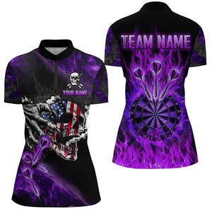 Fire Flame Darts Board American Flag Skull Dart Shirts For Women Custom Darts Team Jerseys |Purple TDM2982