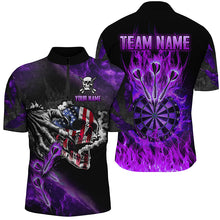 Load image into Gallery viewer, Fire Flame Darts Board American Flag Skull Dart Shirts For Men Custom Darts Team Jerseys |Purple TDM2982