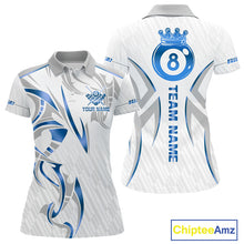 Load image into Gallery viewer, White And Blue Crown 8 Ball Women&#39;s Billiards Shirts Custom Billiard Jersey Team Polo &amp; 1/4 Zip TDM5213