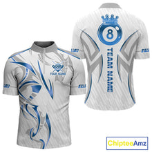 Load image into Gallery viewer, White And Blue Crown 8 Ball Men&#39;s Billiards Shirts Custom Billiard Jersey Team Polo &amp; 1/4 Zip TDM5213