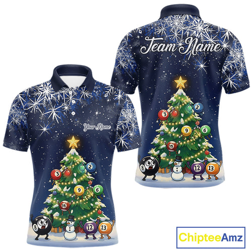Funny Christmas Billiard Balls Pine Tree Pool Shirt For Men Custom Xmas Billiard Shirts Gifts TDM5215