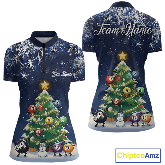 Funny Christmas Billiard Balls Pine Tree Pool Shirt For Women Custom Xmas Billiard Shirts Gifts TDM5215