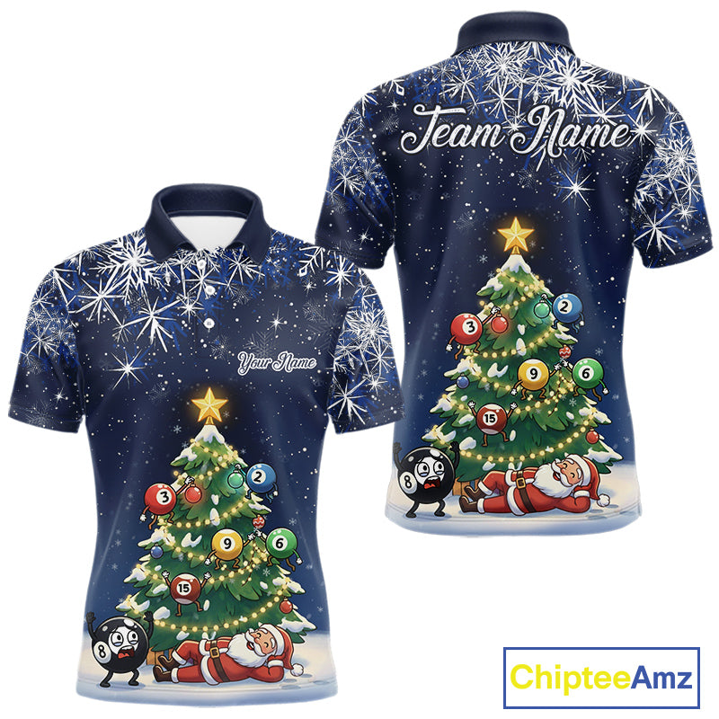 Funny Santa Christmas Billiard Balls Pine Tree Pool Shirt For Men Custom Xmas Billiard Gifts TDM5216