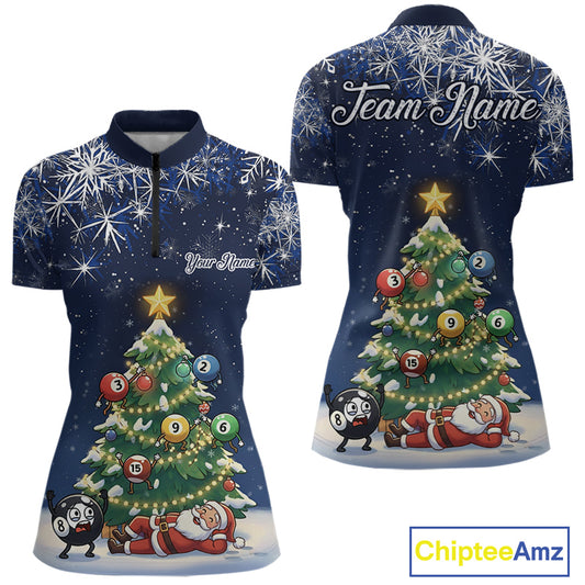 Funny Santa Christmas Billiard Balls Pine Tree Pool Shirt For Women Custom Xmas Billiard Gifts TDM5216