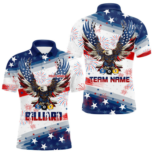 Personalized 8 Ball 9 Ball & 10 Ball American Flag Eagle Billiard Shirt, Pride Men Billiard Jerseys TDM3223