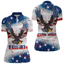 Load image into Gallery viewer, Personalized 8 Ball 9 Ball &amp; 10 Ball American Flag Eagle Billiard Shirt, Pride Women Billiard Jerseys TDM3223