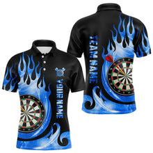 Load image into Gallery viewer, Black Blue Fire Flame Light Darts Polo &amp; Quarter Zip Custom Dart Shirts For Men League Dart Jerseys TDM3424