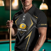 Load image into Gallery viewer, Customized 9 Ball Pool Crown Men Billiard Shirts, Gold And Black Billiard Team Shirts, Pool Jerseys TDM3565