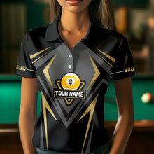 Load image into Gallery viewer, Customized 9 Ball Pool Crown Women Billiard Shirts, Gold And Black Billiard Team Shirts, Pool Jerseys TDM3565