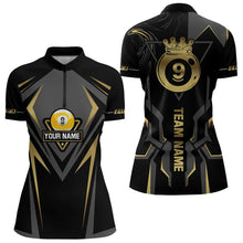 Load image into Gallery viewer, Customized 9 Ball Pool Crown Women Billiard Shirts, Gold And Black Billiard Team Shirts, Pool Jerseys TDM3565