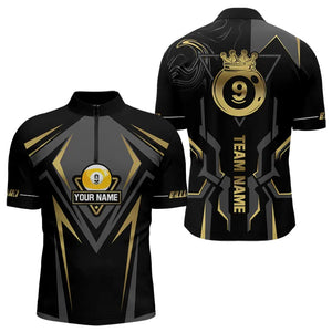 Customized 9 Ball Pool Crown Men Billiard Shirts, Gold And Black Billiard Team Shirts, Pool Jerseys TDM3565