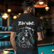 Load image into Gallery viewer, Personalized Funny Turquoise Skull Roses 8 Ball Billiard Shirts For Men Custom Pool Team Shirts TDM3728