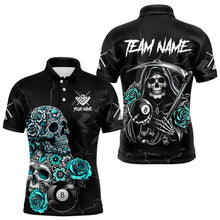 Load image into Gallery viewer, Personalized Funny Turquoise Skull Roses 8 Ball Billiard Shirts For Men Custom Pool Team Shirts TDM3728