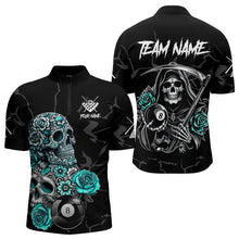 Load image into Gallery viewer, Personalized Funny Turquoise Skull Roses 8 Ball Billiard Shirts For Men Custom Pool Team Shirts TDM3728