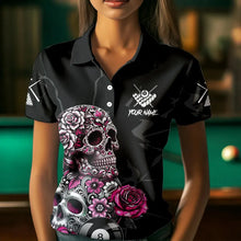 Load image into Gallery viewer, Personalized Pink Funny Skull Roses 8 Ball Billiard Shirts For Women Custom Pool Team Shirts TDM3729