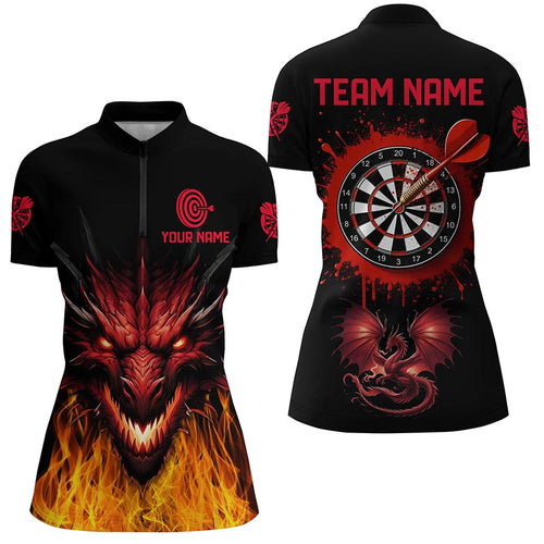 Custom Dragon Darts Shirts For Women, Black Red Darts Jerseys Team League Quarter-Zip Shirts TDM1451