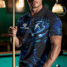 Load image into Gallery viewer, Blue 8 Ball Pool Lighting Billiard Shirt For Men Custom Glowing Billiard Team Jersey Polo, 1/4 Zip TDM6332