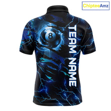 Load image into Gallery viewer, Blue 8 Ball Pool Lighting Billiard Shirt For Men Custom Glowing Billiard Team Jersey Polo, 1/4 Zip TDM6332
