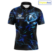 Load image into Gallery viewer, Blue 8 Ball Pool Lighting Billiard Shirt For Men Custom Glowing Billiard Team Jersey Polo, 1/4 Zip TDM6332