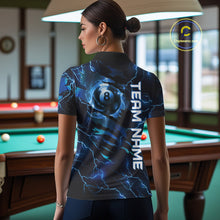 Load image into Gallery viewer, Blue 8 Ball Pool Lighting Billiard Shirt For Women Custom Glowing Billiard Team Jersey Polo, 1/4 Zip TDM6332