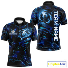 Load image into Gallery viewer, Blue 8 Ball Pool Lighting Billiard Shirt For Men Custom Glowing Billiard Team Jersey Polo, 1/4 Zip TDM6332