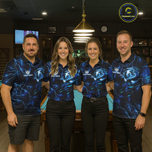 Load image into Gallery viewer, Blue 8 Ball Pool Lighting Billiard Shirt For Men Custom Glowing Billiard Team Jersey Polo, 1/4 Zip TDM6332