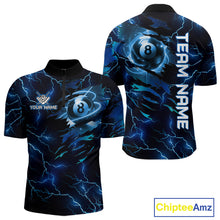 Load image into Gallery viewer, Blue 8 Ball Pool Lighting Billiard Shirt For Men Custom Glowing Billiard Team Jersey Polo, 1/4 Zip TDM6332