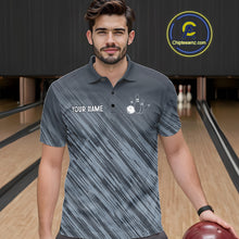 Load image into Gallery viewer, Custom Grey Grunge American Flag Bowling Shirt For Men, Patriotic Bowling Jersey Polo &amp; 1/4 Zip TDM6516