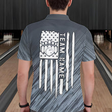Load image into Gallery viewer, Custom Grey Grunge American Flag Bowling Shirt For Men, Patriotic Bowling Jersey Polo &amp; 1/4 Zip TDM6516