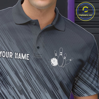 Custom Grey Grunge American Flag Bowling Shirt For Men, Patriotic Bowling Jersey Polo & 1/4 Zip TDM6516