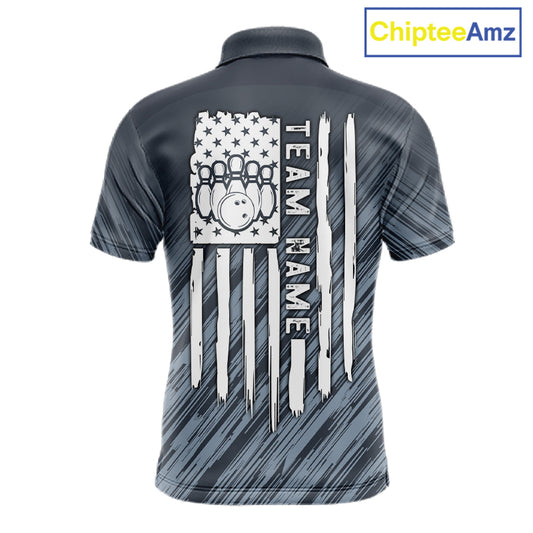 Custom Grey Grunge American Flag Bowling Shirt For Men, Patriotic Bowling Jersey Polo & 1/4 Zip TDM6516