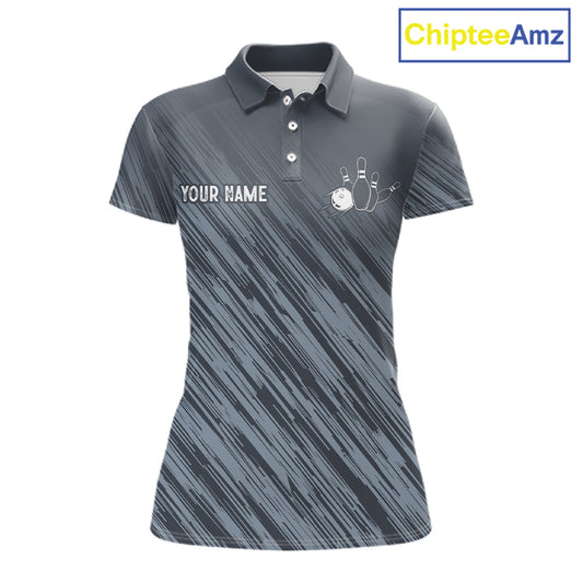Custom Grey Grunge American Flag Bowling Shirt For Women, Patriotic Bowling Jersey Polo & 1/4 Zip TDM6516