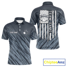 Load image into Gallery viewer, Custom Grey Grunge American Flag Bowling Shirt For Men, Patriotic Bowling Jersey Polo &amp; 1/4 Zip TDM6516