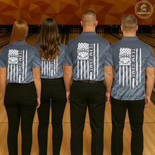 Load image into Gallery viewer, Custom Grey Grunge American Flag Bowling Shirt For Men, Patriotic Bowling Jersey Polo &amp; 1/4 Zip TDM6516