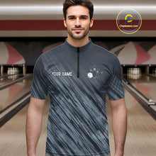 Load image into Gallery viewer, Custom Grey Grunge American Flag Bowling Shirt For Men, Patriotic Bowling Jersey Polo &amp; 1/4 Zip TDM6516