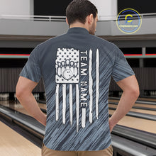 Load image into Gallery viewer, Custom Grey Grunge American Flag Bowling Shirt For Men, Patriotic Bowling Jersey Polo &amp; 1/4 Zip TDM6516