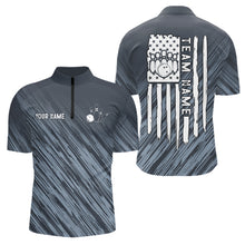 Load image into Gallery viewer, Custom Grey Grunge American Flag Bowling Shirt For Men, Patriotic Bowling Jersey Polo &amp; 1/4 Zip TDM6516