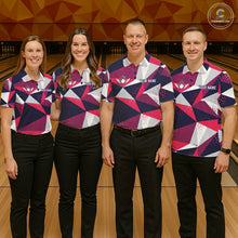Load image into Gallery viewer, Bowling team wearing matching geometric bowling tournament jerseys during tournament matches front view.