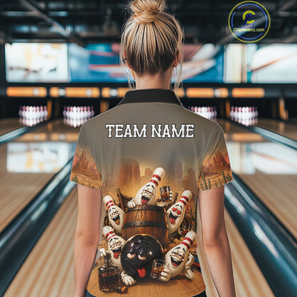 Funny Bourbon Drunk Bowling Pins Vintage Bowling Shirts For Women Custom Bowling Team Jersey TDM7251