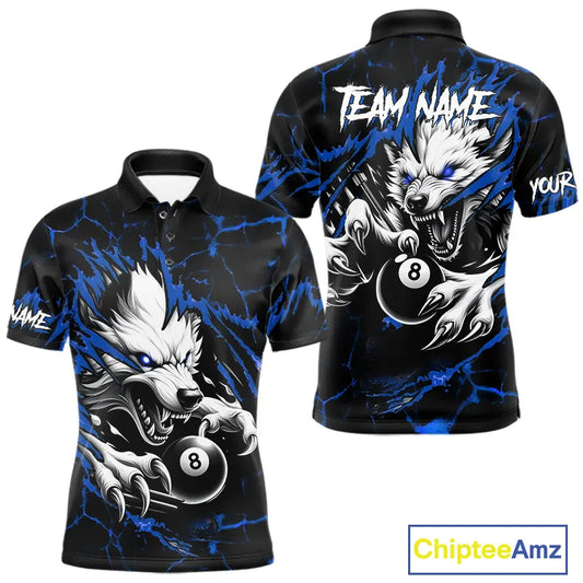 Personalized Thunder Lightning Wolf Billiard Shirts For Men Custom Billiard Team Jerseys |Blue TDM5466