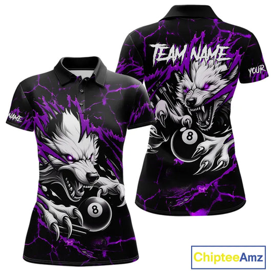 Personalized Thunder Lightning Wolf Billiard Shirts For Women Custom Billiard Team Jerseys |Purple TDM5467