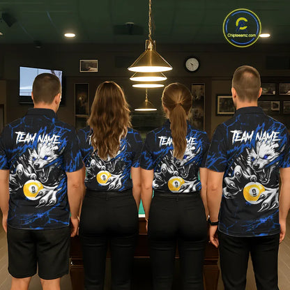 Personalized 9 Ball Pool Wolf Billiard Shirts For Men, Billiard Team Jersey Polo & 1/4 Zip |Blue TDM5468