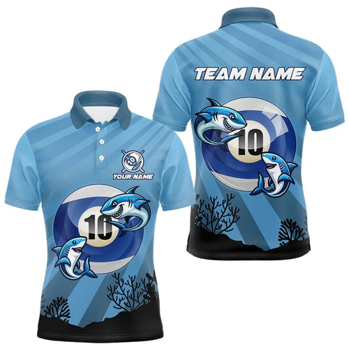 Personalized Shark 10 Ball Pool Blue Men Billiard Shirts Custom Funny Billiard Shirts Pool Jerseys TDM3427