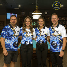 Load image into Gallery viewer, Blue 8 Ball Flame Smoke Golden Billiard Shirt For Men Custom Pool Team Jersey Polo &amp; 1/4 Zip TDM5735