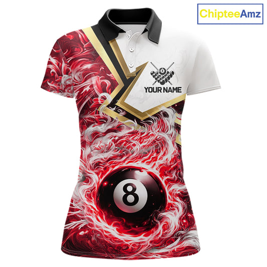 Red 8 Ball Flame Smoke Golden Billiard Shirt For Women Custom Pool Team Jersey Polo & 1/4 Zip TDM5736