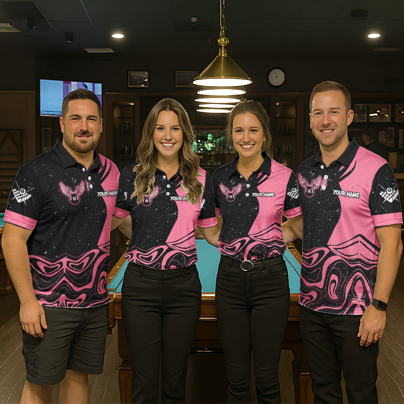 Black And Pink Funny Pool Balls Heart Billiard Shirt For Men Custom Valentine Billiard Jersey TDM5741