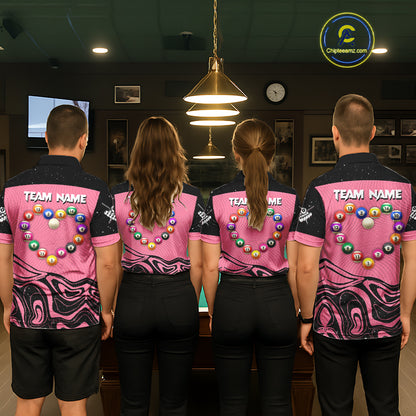 Black And Pink Funny Pool Balls Heart Billiard Shirt For Men Custom Valentine Billiard Jersey TDM5741